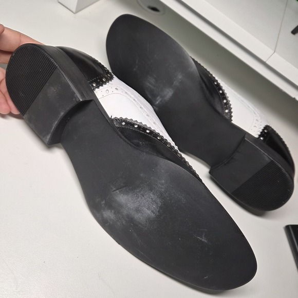 Steve Madden Men's 7.5 Black White Wingtip Oxford Shoes Spectator Brogue Size - Picture 5 of 8